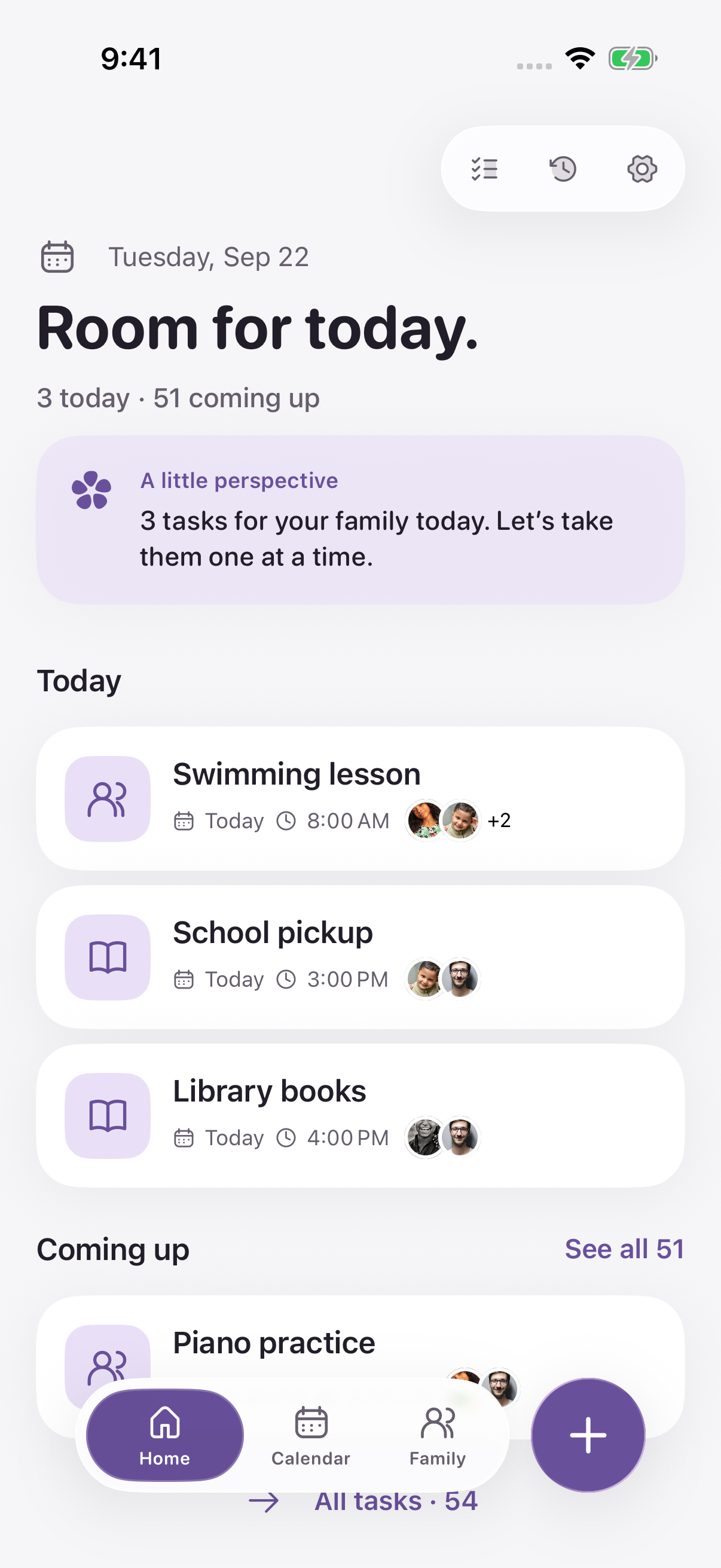 Pamly Home with swimming, school pickup, and library tasks
